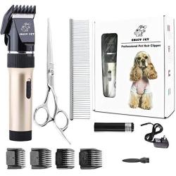 EWarehouse Dog Clippers Cat Shaver Professional Hair Grooming Clippers Detachable Blades Cordless Rechargeable Pet Clipper Kit With Scissor Combs Guards For Dog Cat Quiet Animal