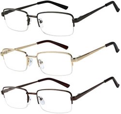 Reading Glasses Set Of 3 Half Rim Metal Glasses For Reading Quality Spring Hinge Readers Men And Women +3
