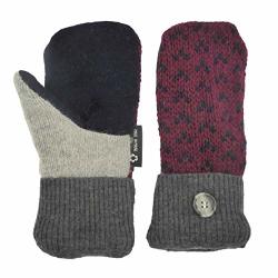 Jack & Mary Designs Handmade Womens Fleece-lined Wool Mittens Made From Recycled Sweaters In The Usa Gray black red Small