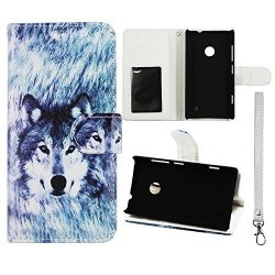 Leather Snow Wolf Nokia Lumia 520 Flip Wallet Id Pouch Case Cover Hard Case Snap-on Cases Rubberized Touch Protector Faceplates