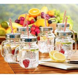 Tall Square Glass Mason Jar Drink Dispenser with Stainless Steel Spigot, 80 oz (2.36 Liters)