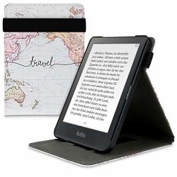 Kwmobile Cover For Kobo Clara HD - Pu Leather E-reader Case With Built-in Hand Strap And Stand - Travel Black multicolor