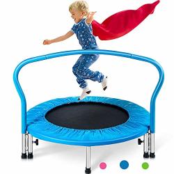 Merax 36" MINI Trampoline For Kids Exercise Rebounder Portable Trampoline With Handrail And Padded Cover Blue