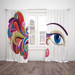 Thermal Insulated Blackout Window Curtain Eye Abstract Artwork Womans Eye Colorful Vibrant Swirls Dots Curvy Lines Feminine Vision Decorative Multicolor Living Room Bedroom Kitchen