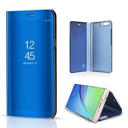 Mchoice Luxury Mirror Plating Sleep Wake Up Flip Leather Stand Case Cover For Huawei P10 Plus Blue