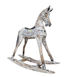 Carved Wooden Rocking Horse White Washed Sotran Dekorativ