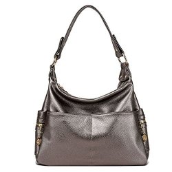 Leather Lustear Purse Shoulder Bag Hobo Style Handbags For Ladies Silver Gray