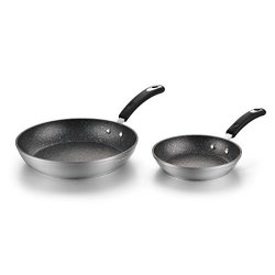 Stainless Steel Nonstick Cookware Set With Induction Bottom Soft-touch Silicone Handle Silver 8 &10 Inch