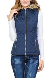 Collection Aulin Womens Quilted Zip Up Lightweight Padding Vest Fur Hood Zp Navy L