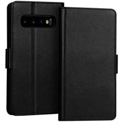 Fyy Luxury Cowhide Genuine Leather Rfid Blocking Handcrafted Wallet Case For Galaxy S10+ Plus 6.4" Handmade Flip Folio Case With Kickstand Function And Card Slots