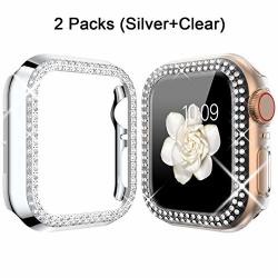 Goton Compatible For Iwatch Apple Watch Case 40MM Series 5 4 2 Packs Women Girls Bling Crystal Hard Watch Face Cover Screen Frame Protector Cover