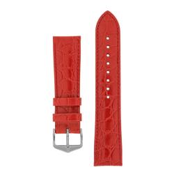 Crocograin Crocodile Embossed Leather Watch Strap In Red - 20MM Silver