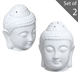 MyGift Set Of 2 Translucent White Ceramic Buddha Head Tealight Candle Holder And Aromatherapy Oil Burner