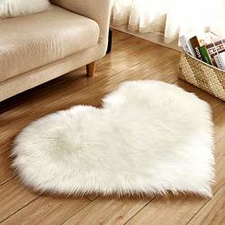 Lovehome Fluffy Shaggy Area Rug Imitation Wool Plush Carpet Soft Heart Rugs Non-slip Fur Mat Home Decoration For Living Room -white 70X90CM 28X35INCH