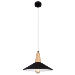 Bright Star Lighting - Metal And Wood Pendant With Black Metal Shade