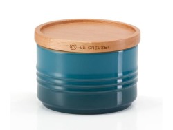 Le Creuset Small Stoneware Storage Jar With Wooden Lid Deep Teal
