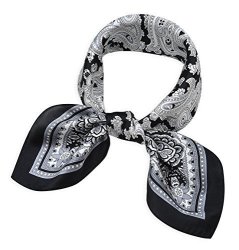 Women's Small Square 100% Real Mulberry Silk Scarfs Scarves 21" X 21" Paisley White And Black