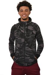 YoungLA Men's Cotton French Terry Tech Fitted Hoodie Zip-up Running Bodybuilding Long Sleeve 305 Camo Black Medium