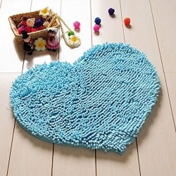 Hughapy Super Soft Lovely Heart Love Shaped Area Rug Anti-skid Chenille Door Mat Carpet For Home Bedroom 50CM60CM With 10 Colors Blue