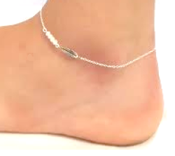B131-C29961 - 925 Sterling Silver Feather Ankle Chain Anklet Adjustable Size