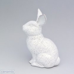 Ceramic Dizzy Sitting Rabbit - C0140-1 Terracotta Clay Glazed White