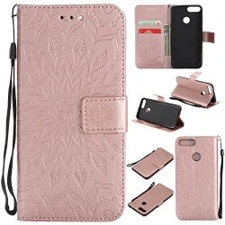 Huawei P Smart Case Lomogo Leather Wallet Case With Kickstand Card Holder Shockproof Flip Case Cover For Huawei P Smart - LOKTU21195 Rose Gold