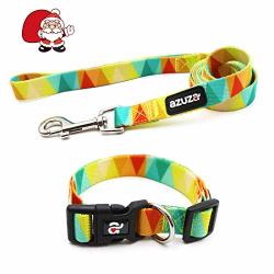 Azuza Dog Collar And Leash Set Adjustable Nylon Collar With Matching Leash Yellow Flag For Medium Dogs