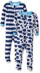 Gerber Baby Boys 2 Pack Footed Sleeper Zoo Animals Green stripes 9 Months
