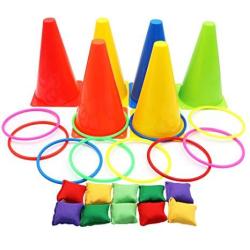 Aytai 3 In 1 Party Games Set - Soft Traffic Cone Bean Bags Ring Toss Games For Indoor Outdoor Family Game Birthday Party Supplies