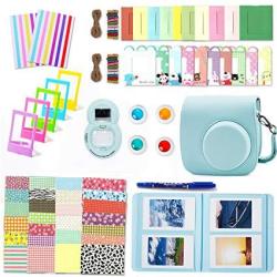 Leebotree Camera Accessories Compatible With Fujifilm Instax MINI 9 Or MINI 8 8+ Include Case album selfie Lens filters wall Hang Frames film Frames border Stickers corner Stickers pen Ice Blue