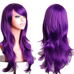 28WOMEN'S Hair Wig New Fashion Long Big Wavy Hair Heat Resistant Wig For Cosplay Party Costume Purple