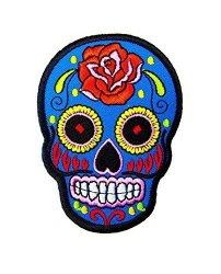 Sunny Rose Sugar Skull Candy Embroidered Sew Iron On Patch By Hello Bangkok 4 Pcs Blue