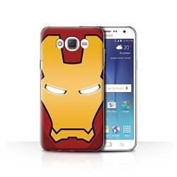 STUFF4 Phone Case Cover For Samsung Galaxy J7 2016 Red gold Robot Design Super Hero Helmet Collection