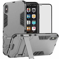 Bestalice For Apple Iphone Xr 6.1 Inch Case Hybrid Heavy Duty Protection Shockproof Defender Kickstand Armor Case Cover With Tempered Glass Screen Protector Grey