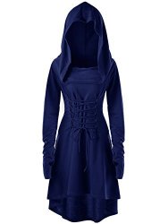 Womens Halloween Hooded Robe Lace Up Vintage Pullover High Low Long Hoodie Dress By Gemijack