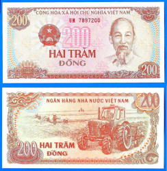 Vietnam 200 Dong 1987 Prefix Um Farmer Tractor Asia Banknote