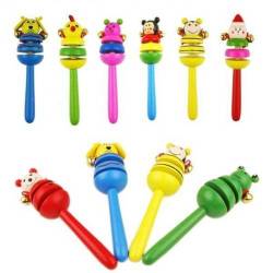 3 X Animal Wooden Bell Rattle - Assorted
