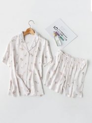 SATIN Floral Print Button Down Short Sleeve Pajama Set
