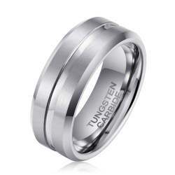 Men's Groove Silver Tungsten Ring OY-R-018 - 15