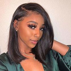Human Hair Lace Front Wigs Short Bob Wigs For Black Women 10 Straight Hair 150 Density Brazilian Virgin Hair Pre-plucked With Baby Hair