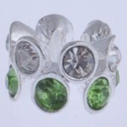European Style - Antique Silver - Rondelle - Rhinestone - Clear And Green