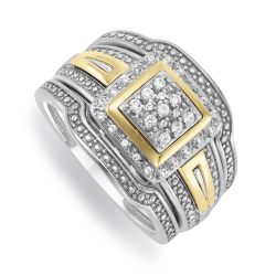 Yellow Gold & Sterling Silver Diamond & Created White Sapphire Women&apos S Square Triple Set Ring