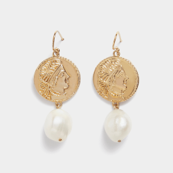 18CT Gold Plated Coin & Pearl Drop Earrings