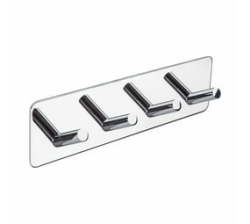 Polished Stainless Steel Quad Hook - Modern Self-adhesive Square Design