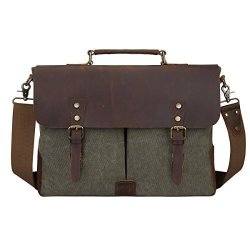 S-zone Fashion Canvas Genuine Leather Trim Travel Briefcase 15.6-INCH Laptop Bag Big