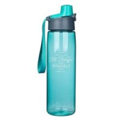 All Things Are Possible Plastic Water Bottle In Teal - Matthew 19:26