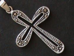 Solid Sterling Silver Marcazite Cross Pendant