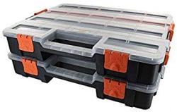 CASOMAN Tool Box Organizer Interlocking Black Small Parts Organizer for  Fasteners and Crafts w/Removable Dividers (2 Piece Pack)