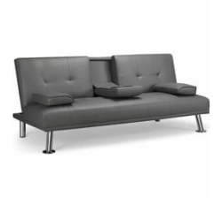 - Sylvia Pu Leather Sleeper Sofa Bed With Cup Holder - Grey
