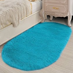 Lee D.Martin Ultra Soft Children Rugs Living Room Bedroom Oval Carpets Modern Shaggy Area Rugs Anti-slip Backed Home D Cor Rug 2.6' X 5.3' Blue